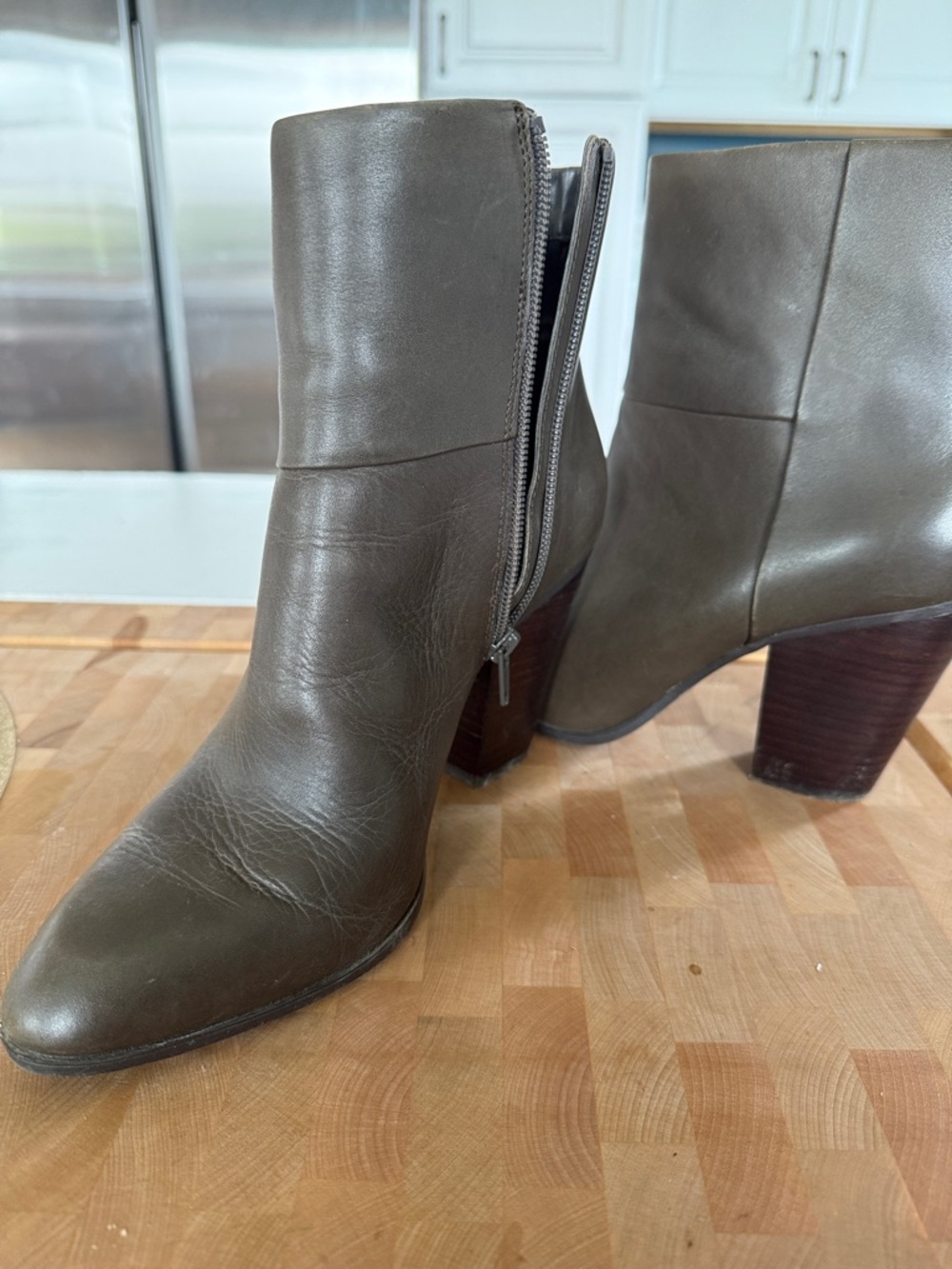 Nine West Olive Green Leather Zip Ankle Boots